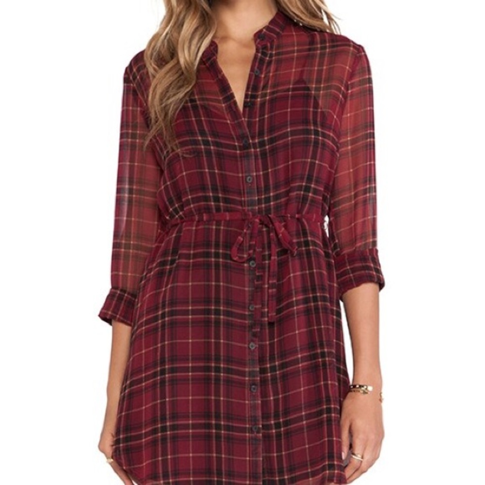 Jack by BB Dakota Burgundy Plaid Long Sleeve Dress